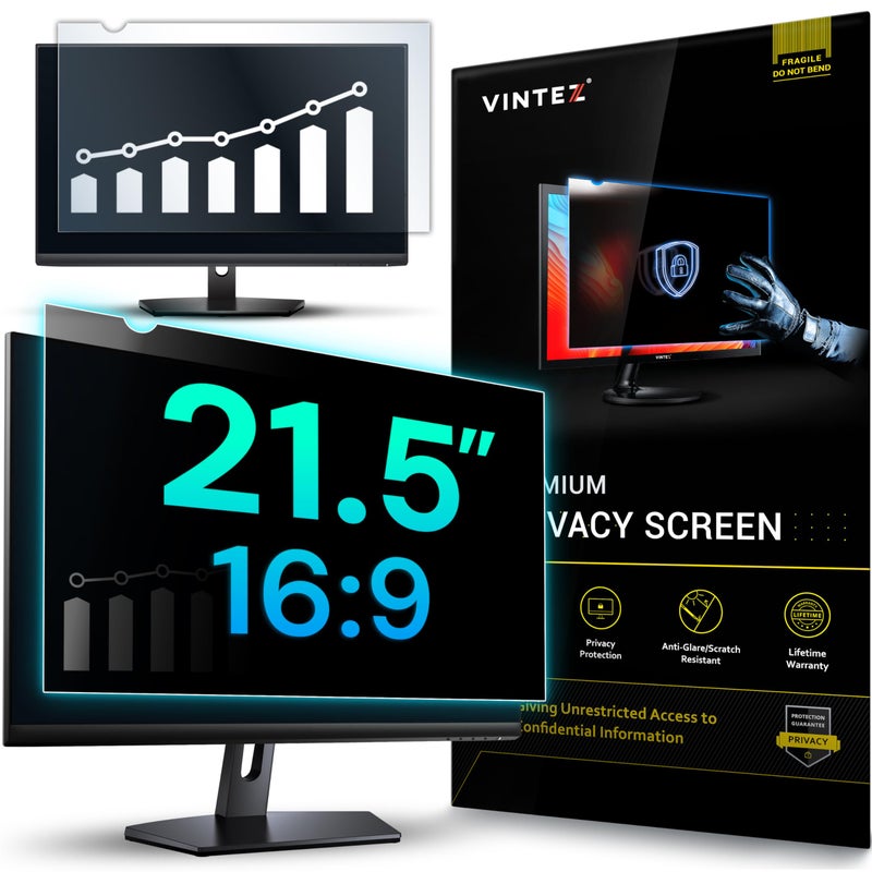 VINTEZ 21.5 Inch 16:9 Privacy Screen for Computer Monitor and Laptop - Anti Glare Protector Film Blue Light Filter Eye Protection - Computer Screen Privacy Shield, [1 Pack] - Image 1